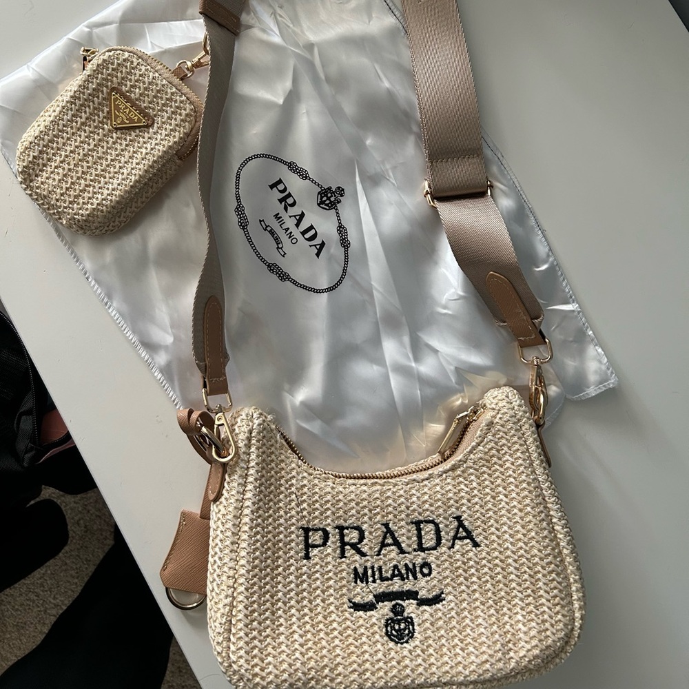 Prada Tan Woven Shoulder Bag with Gold Hardware from yellow app